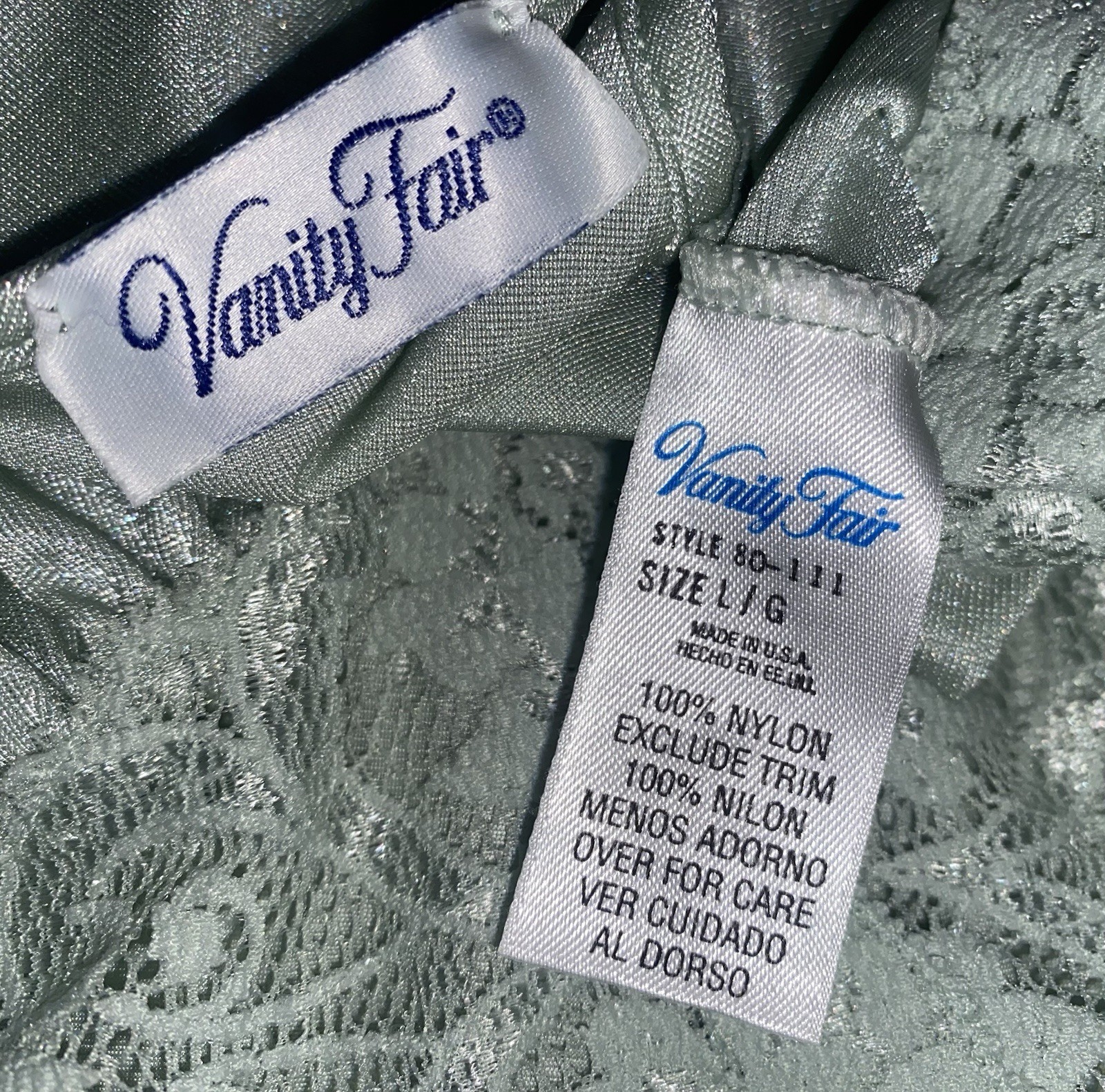 VTG L 38 40 VANITY FAIR Ceylon Full Nylon Nightgown Negligee Lace olga esque