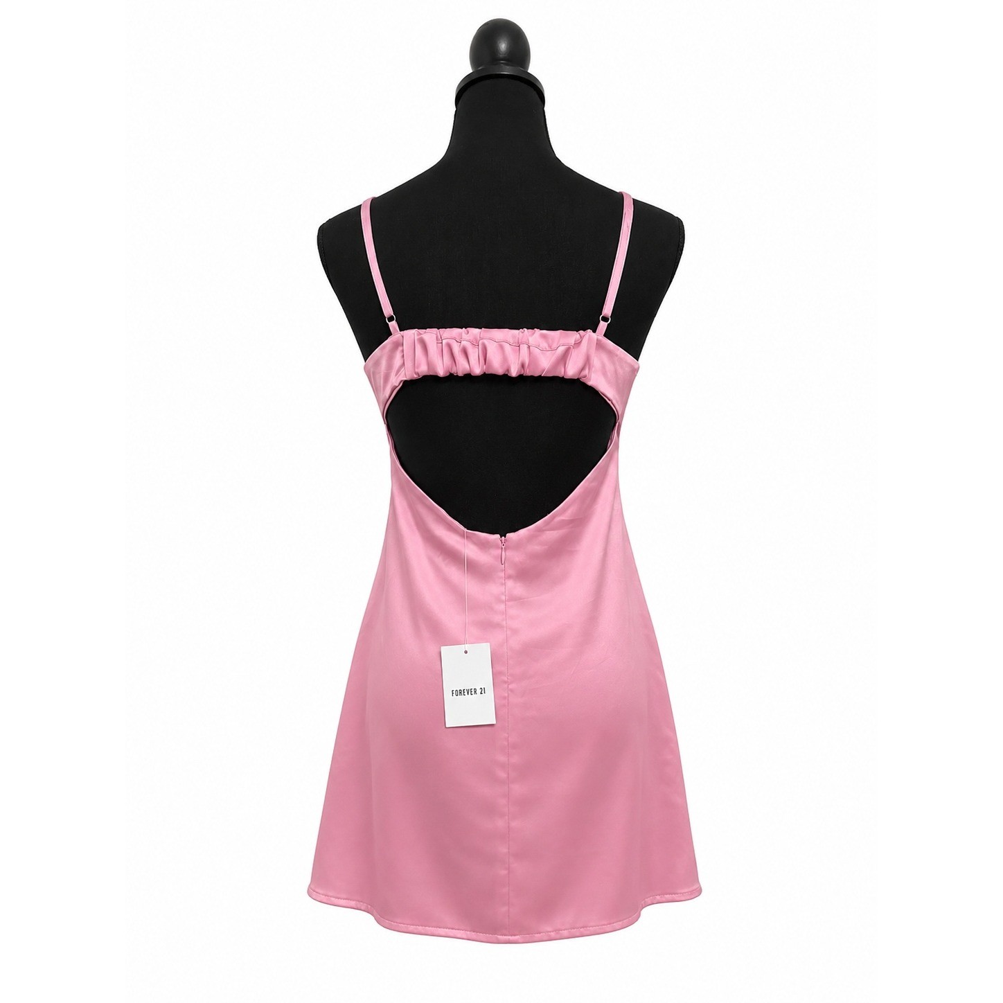 Forever 21 Pink Satin Lace Trim Open Back Mini Dress Azalea NWT L