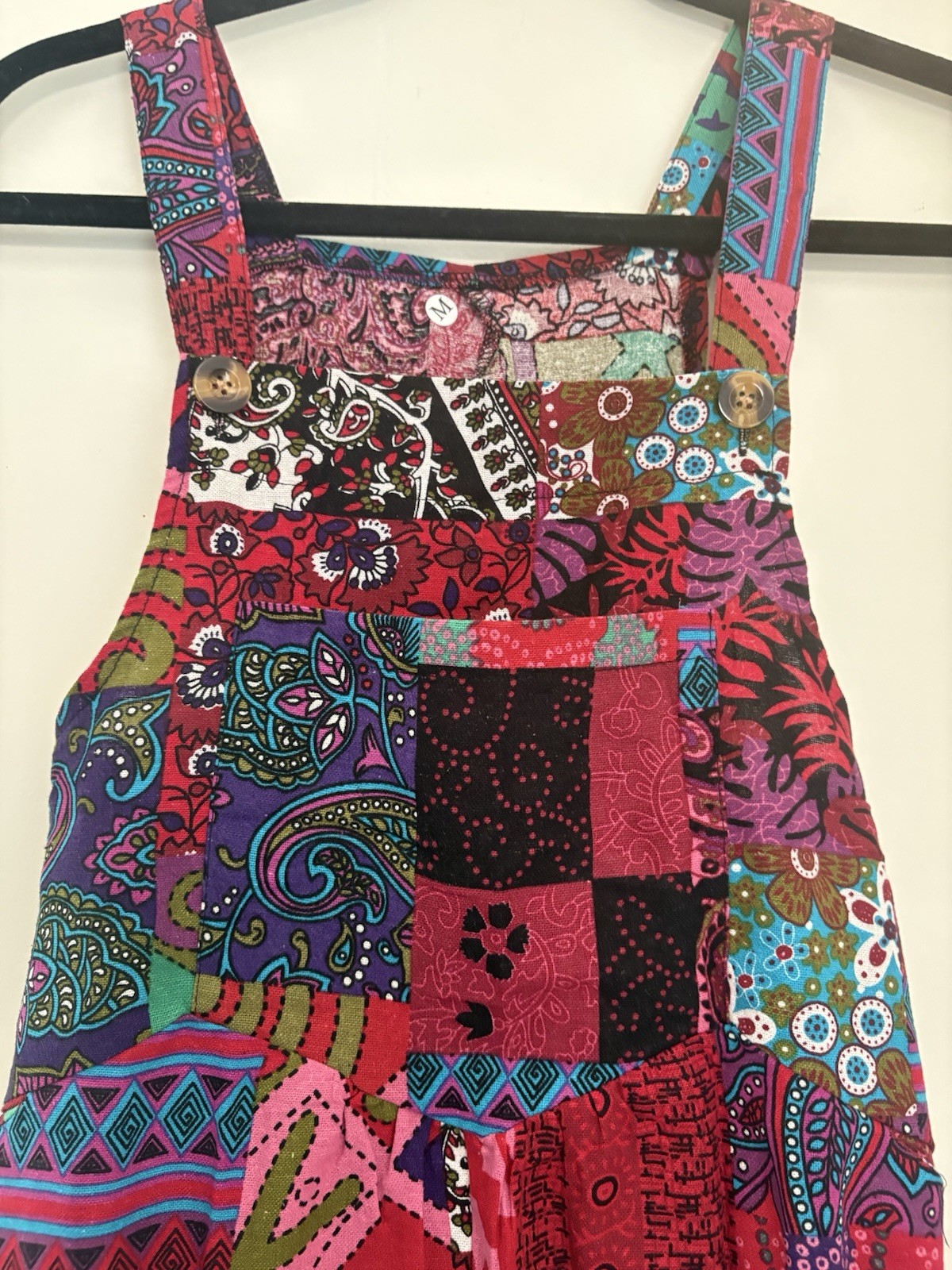 Multicolor Patchwork Polyester Woven Sleeveless Square Neck Jumpsuit Button M
