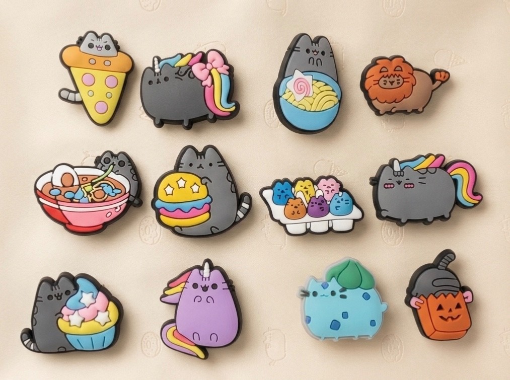 12Pcs Pusheen The Cat Crocs Shoe Charms New Unicorn Mermaid Cup Cake