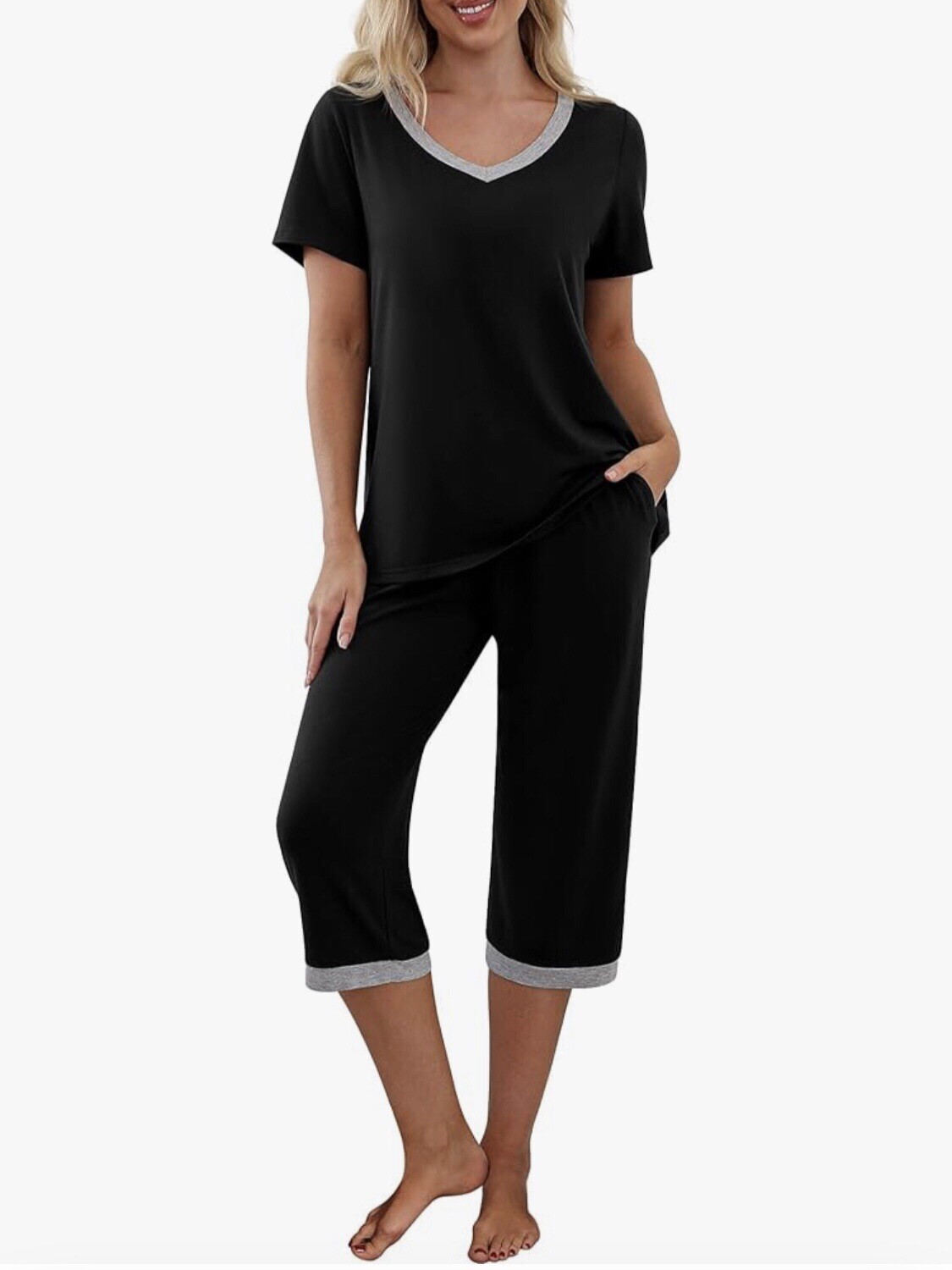 PrinStory Black And Grey Top And Bottom Pajama Set Large