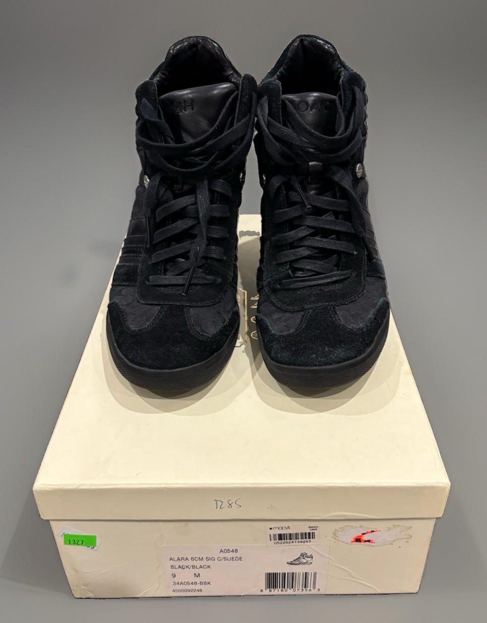 Coach Alara Black Suede High Top Lace-Up Wedge Sneakers US 9 Style Code A0548