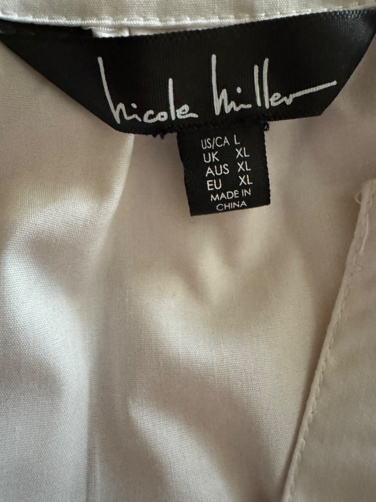 Ladies Nicole Miller Brilliant White Cotton/Spand Short Sleeve Top/Blouse L NWT