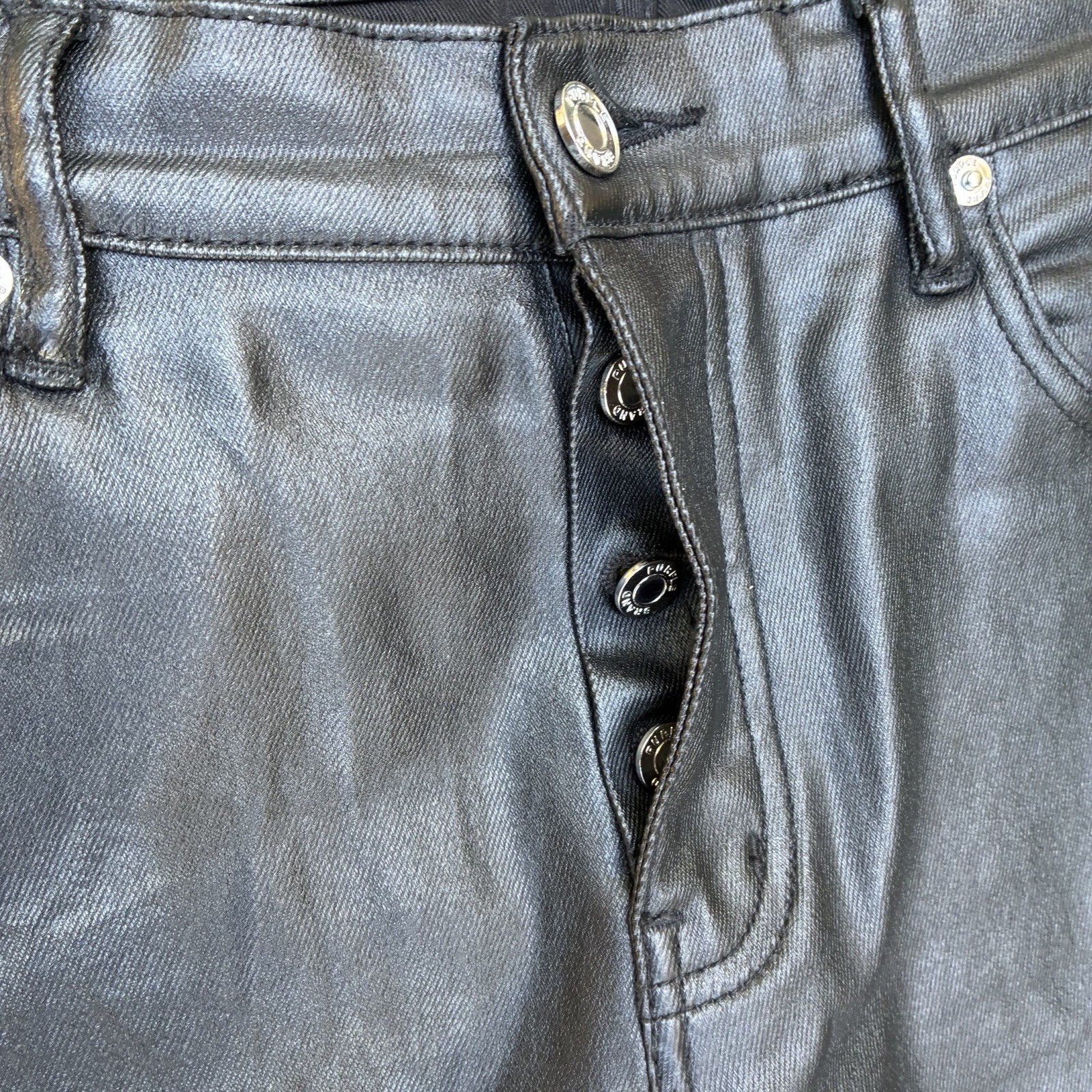 Purple Brand P004 Wax Coated Designer Cargo Jeans Button Fly Sz 33×32