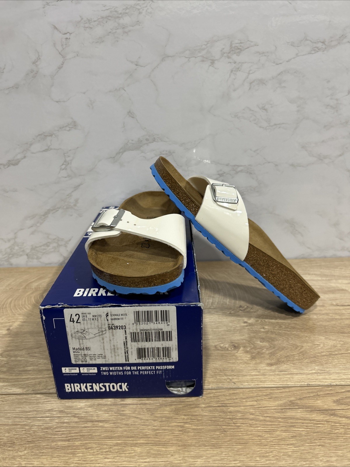 Birkenstock Madrid BS White Leather Women Sandals 0439203 Sz 11 Narrow New