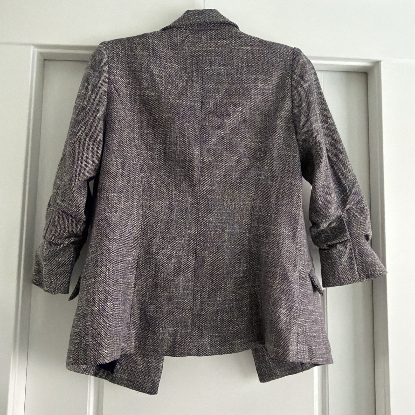 Skies Are Blue Black Knit Blazer Jacket Ruched Sleeve Open Front Small