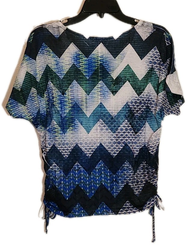 A. Byer Blouse Size M Chevron Blue And Green Made In USA Sleeve Lightweight B