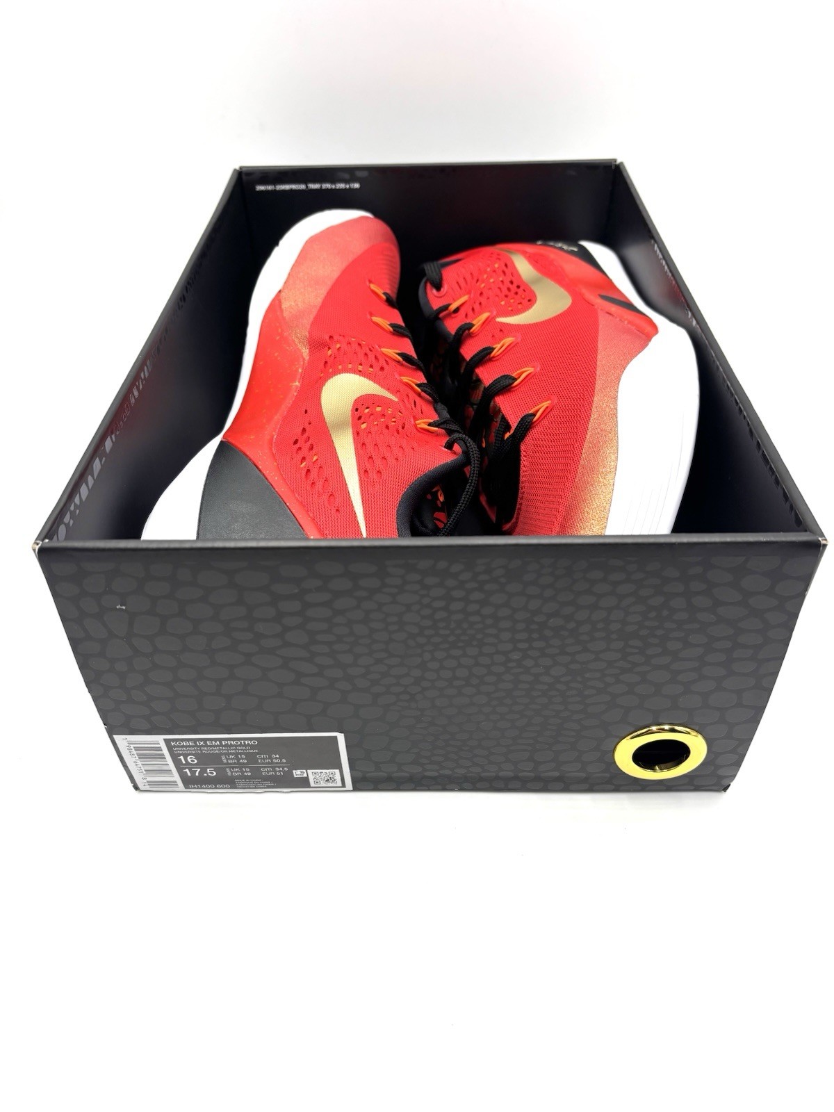 Nike Kobe IX EM Protro China University Red Metallic Gold IH1400-600 SIze 16