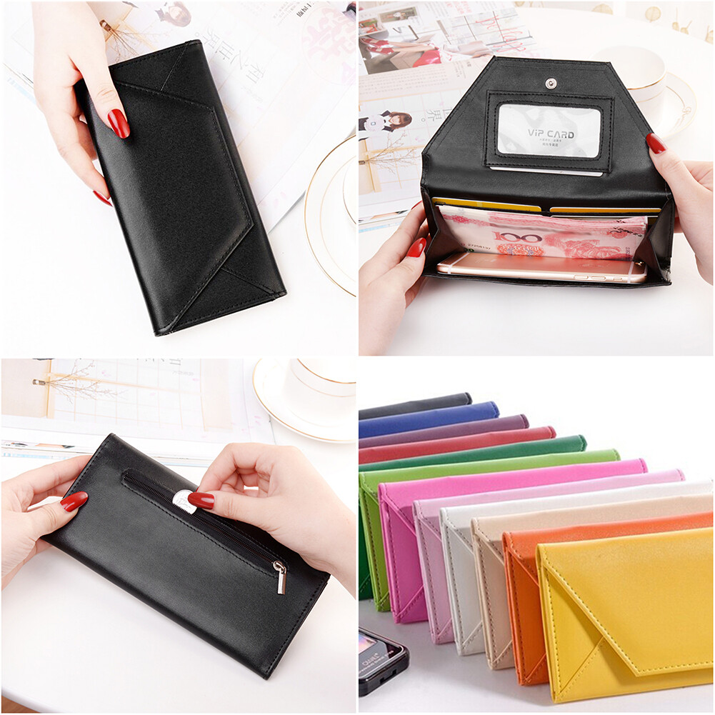 Leather Card Wallet Envelope Style Credit Card Holder Cute Cash Wallet for Women