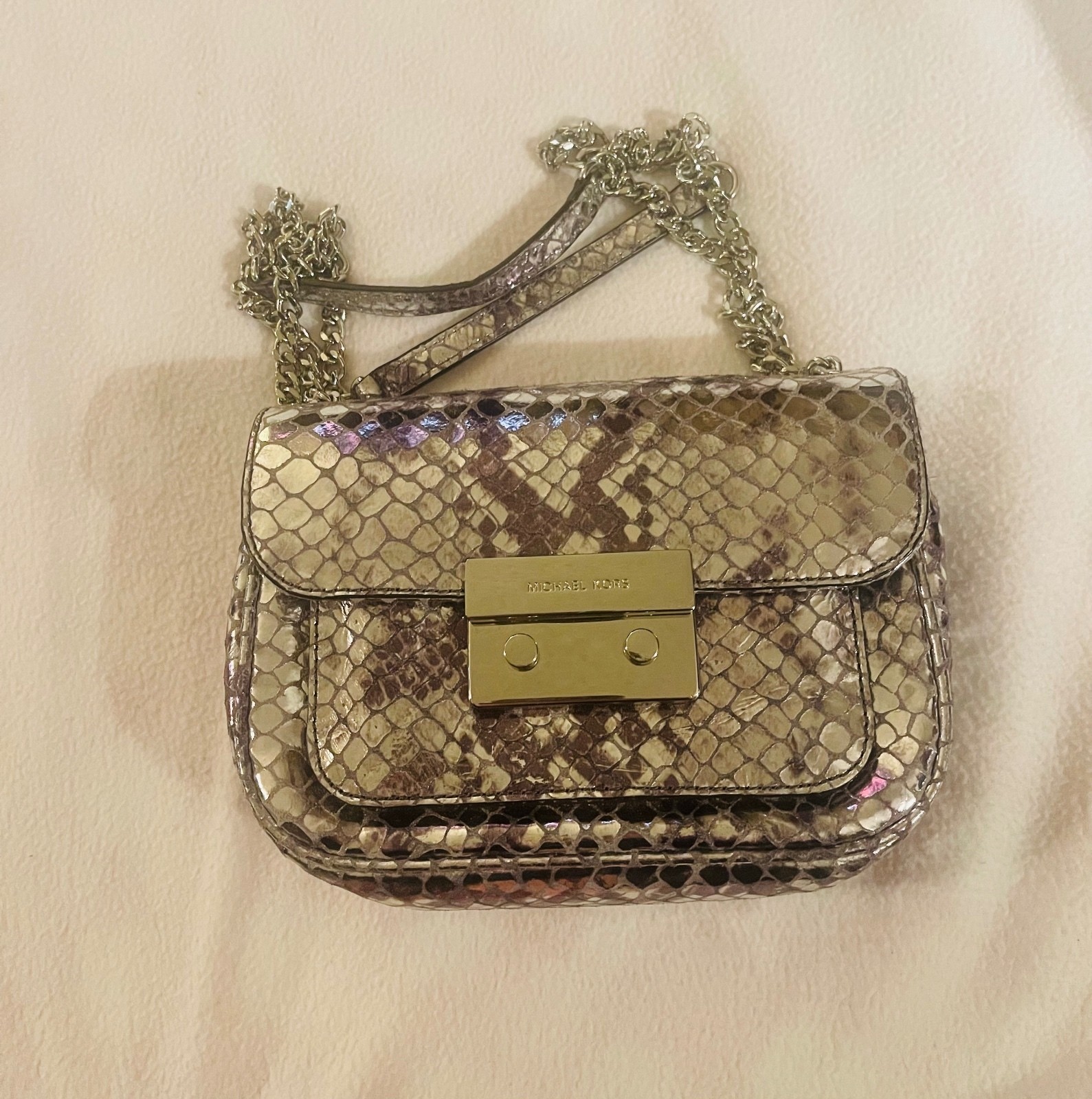 Michael Kors Small Crossbody Bag in Metallic Snakeskin Pattern