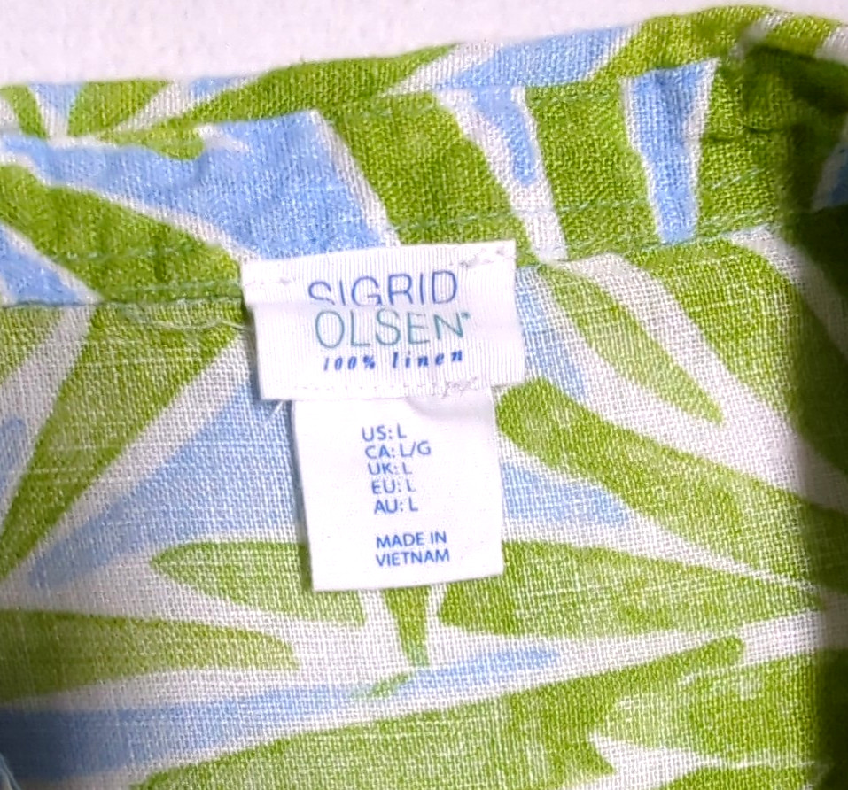Sigrid Olsen Linen Shirt Size L Boxy Sleeveless Button Down Pocket