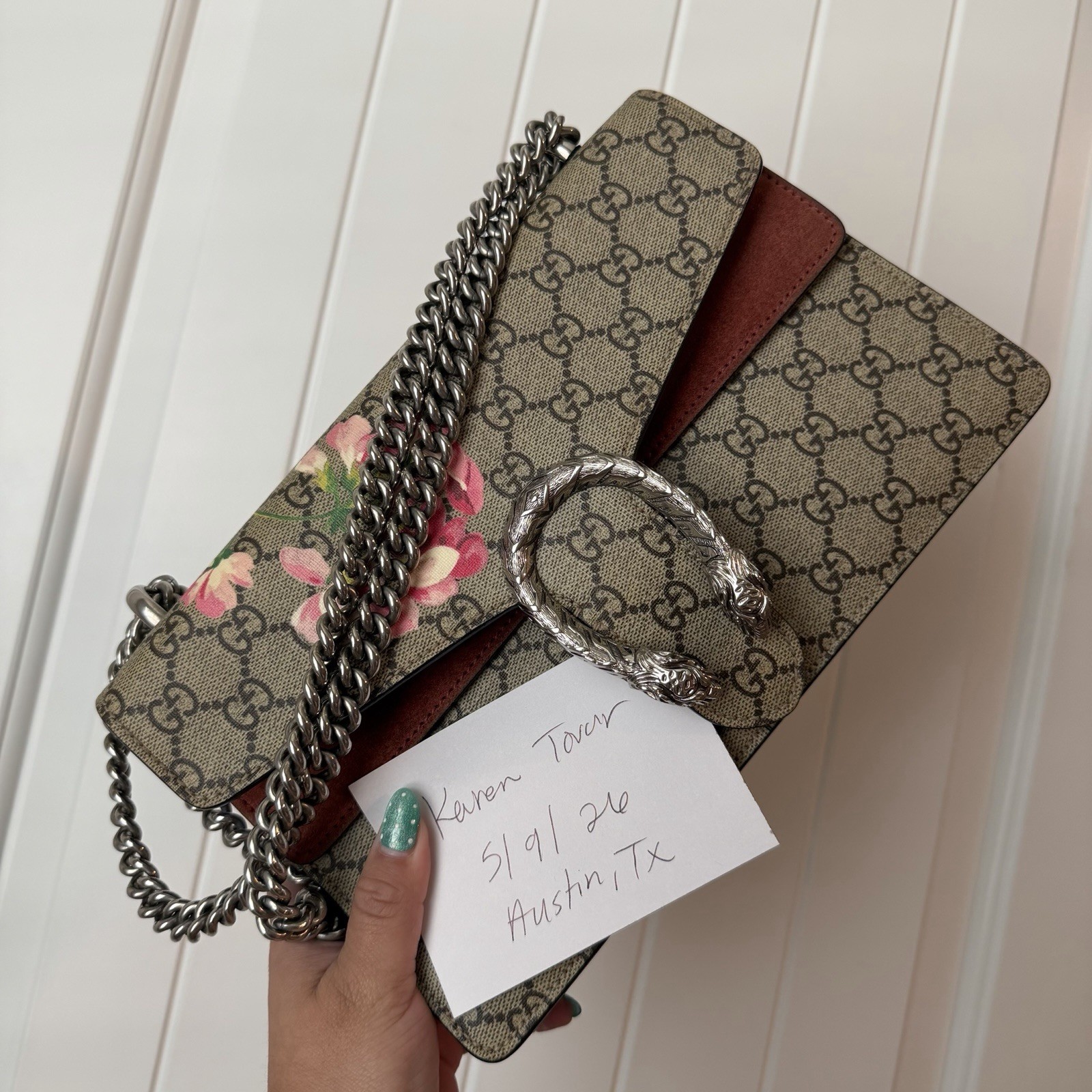 Gucci Dionysus Small GG Monogram Floral Chain Shoulder Bag Push Lock