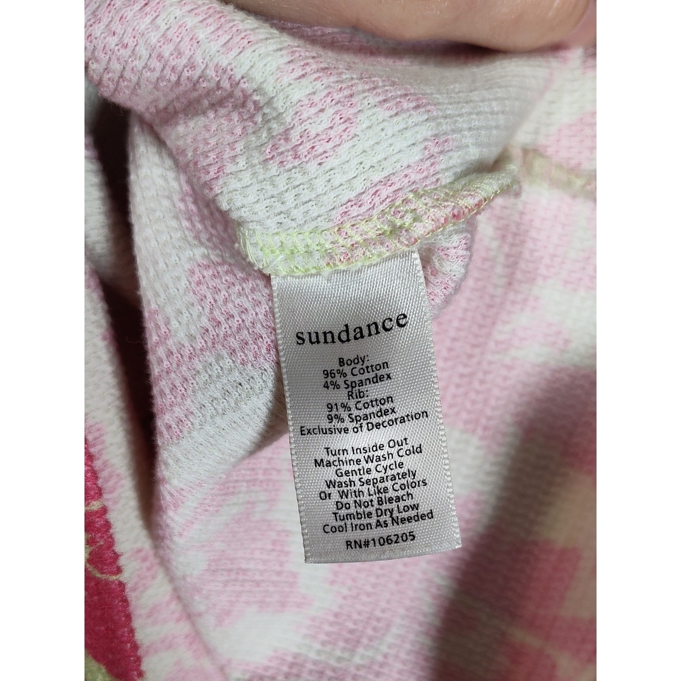 Sundance waffle knit thermal long sleeve top green pink floral M petite