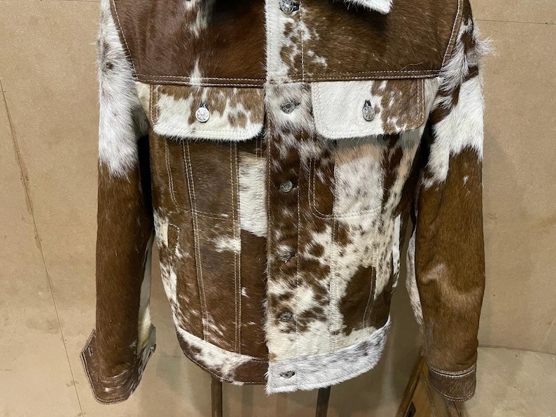 Men’s Genuine Cowhide Hair-On Leather Jacket -Natural Cow Skin Pattern Coat Gift