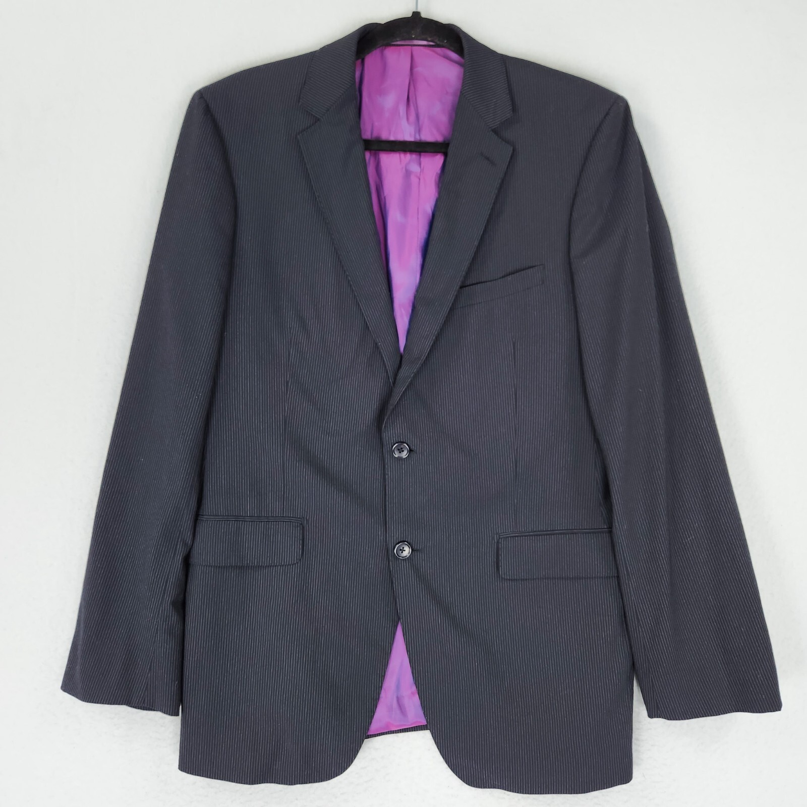 Paul Betenly Jacket Mens 40R Navy Blue Pinstripe Roberto Ceramica Blazer