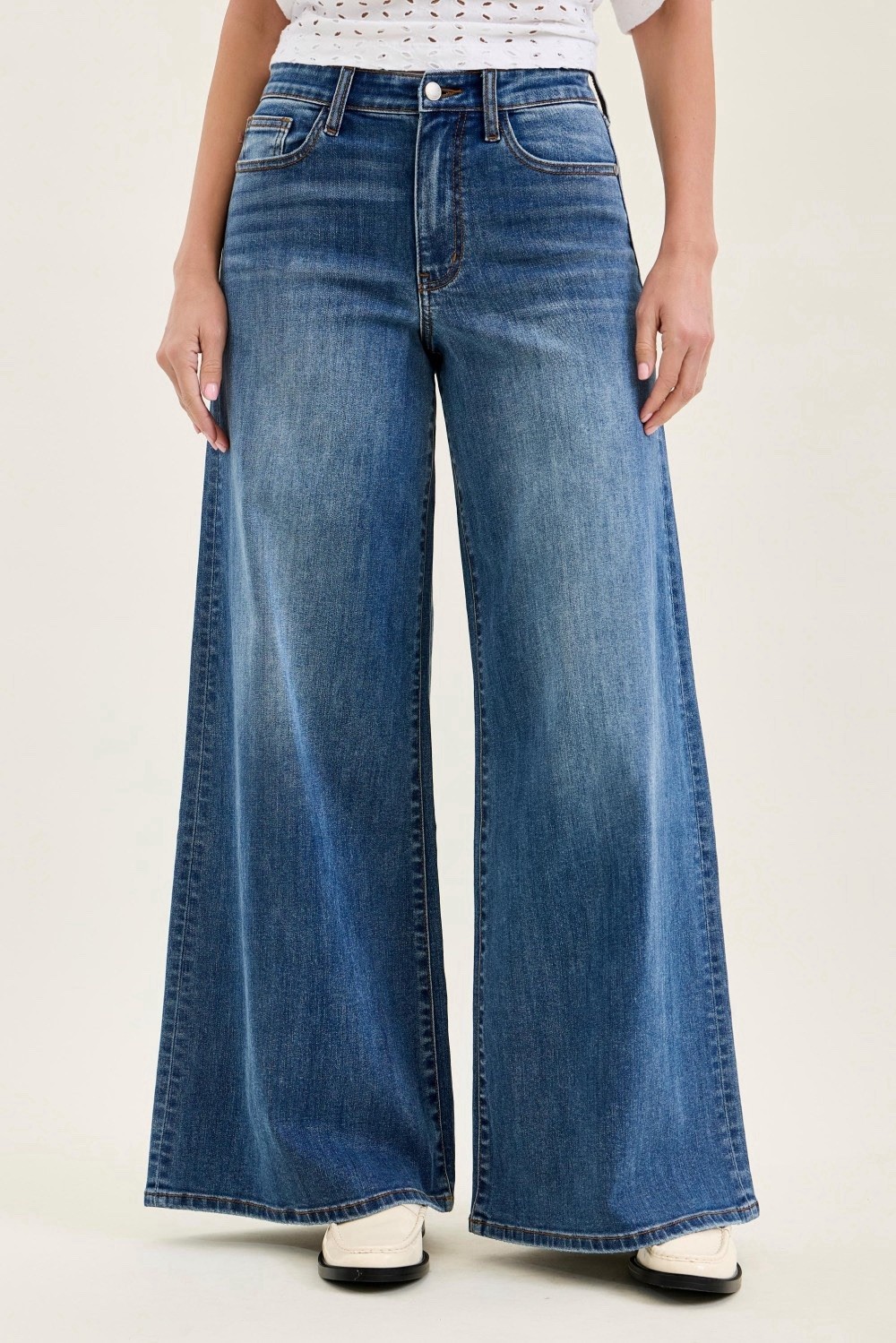 Judy Blue High Waist Palazzo Jeans Wide Leg Blue Denim Women’s Stretch Pants