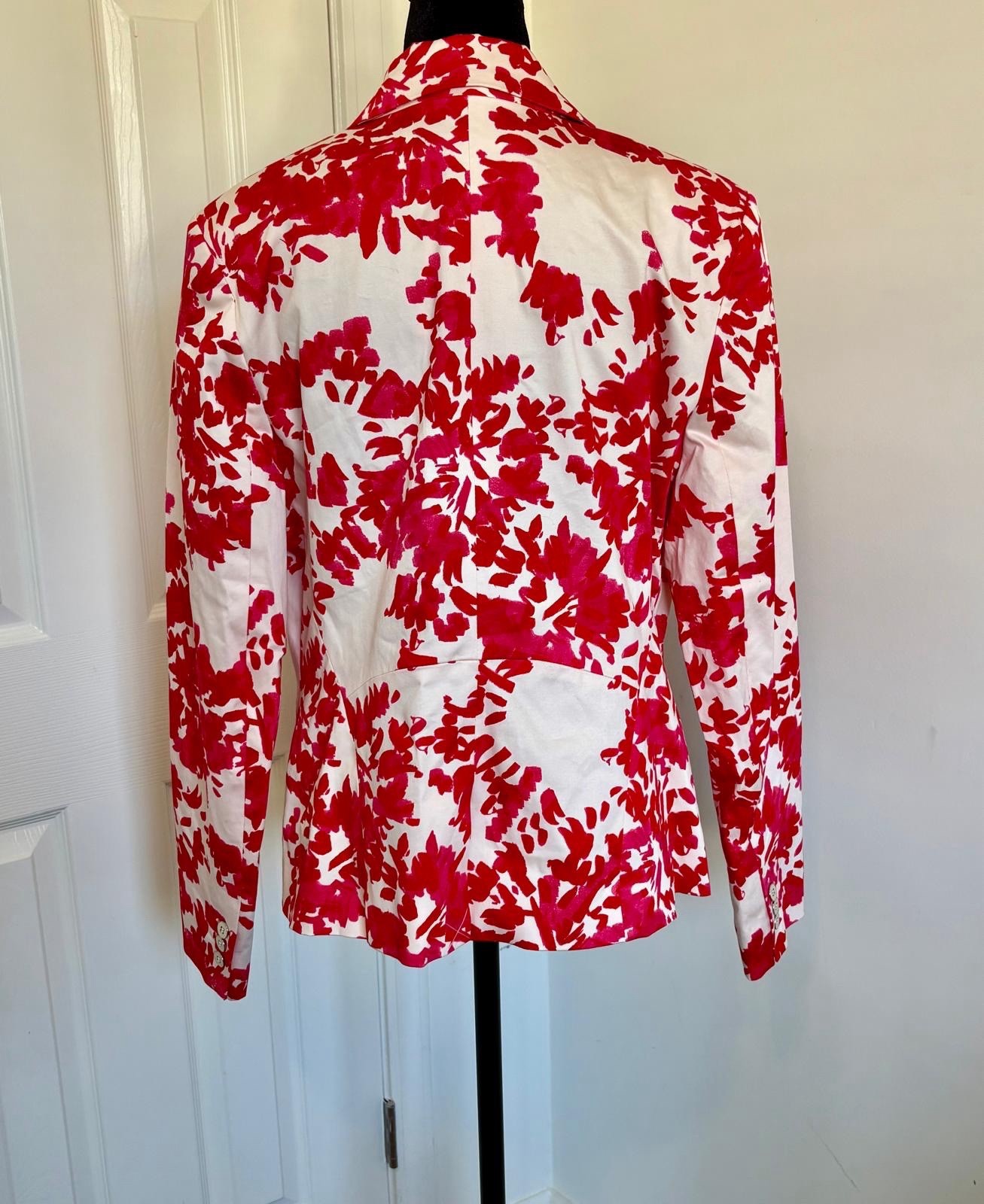 New York & Company 7th Avenue Suiting Red/White Floral Lined Button Blazer 12