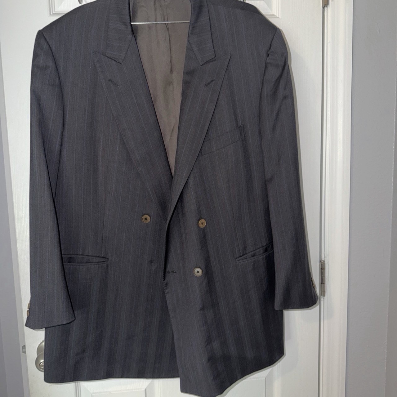 Made in Scotland Men’s Gray Striped Tweed Wool Suit Jacket 40R 2-Button