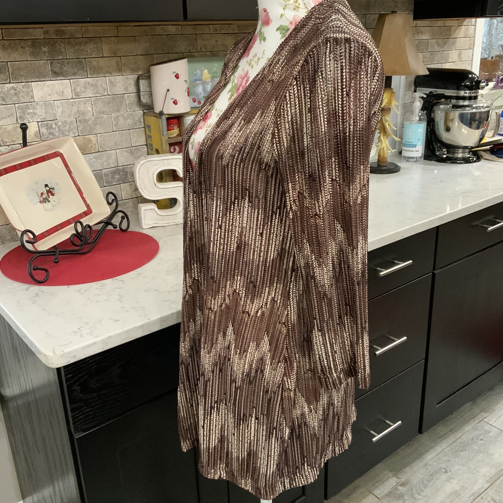 Chico’s Lightweight Open Front Cardigan Sz 0 Small 3/4 Sleeve Autumn Brown Tan