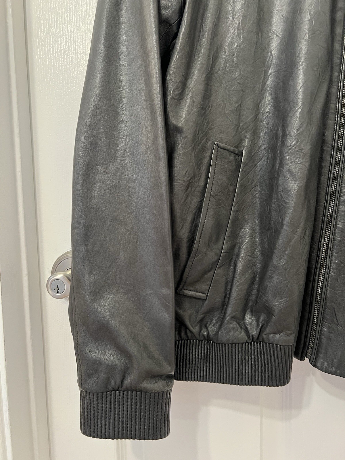 Vince Men’s 100% Lambskin Leather Bomber Jacket Black Full Zip Pockets XL