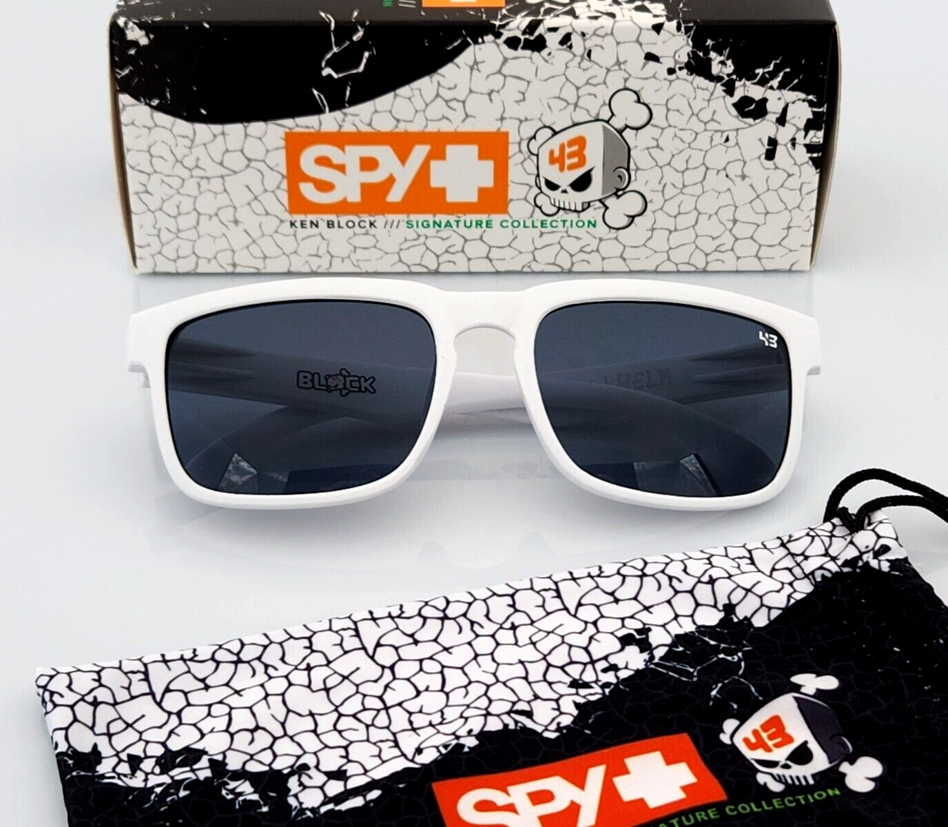 NEW Spy+Optic Helm Sunglasses Matte White Dark Smoke Tint Lens Black Logo