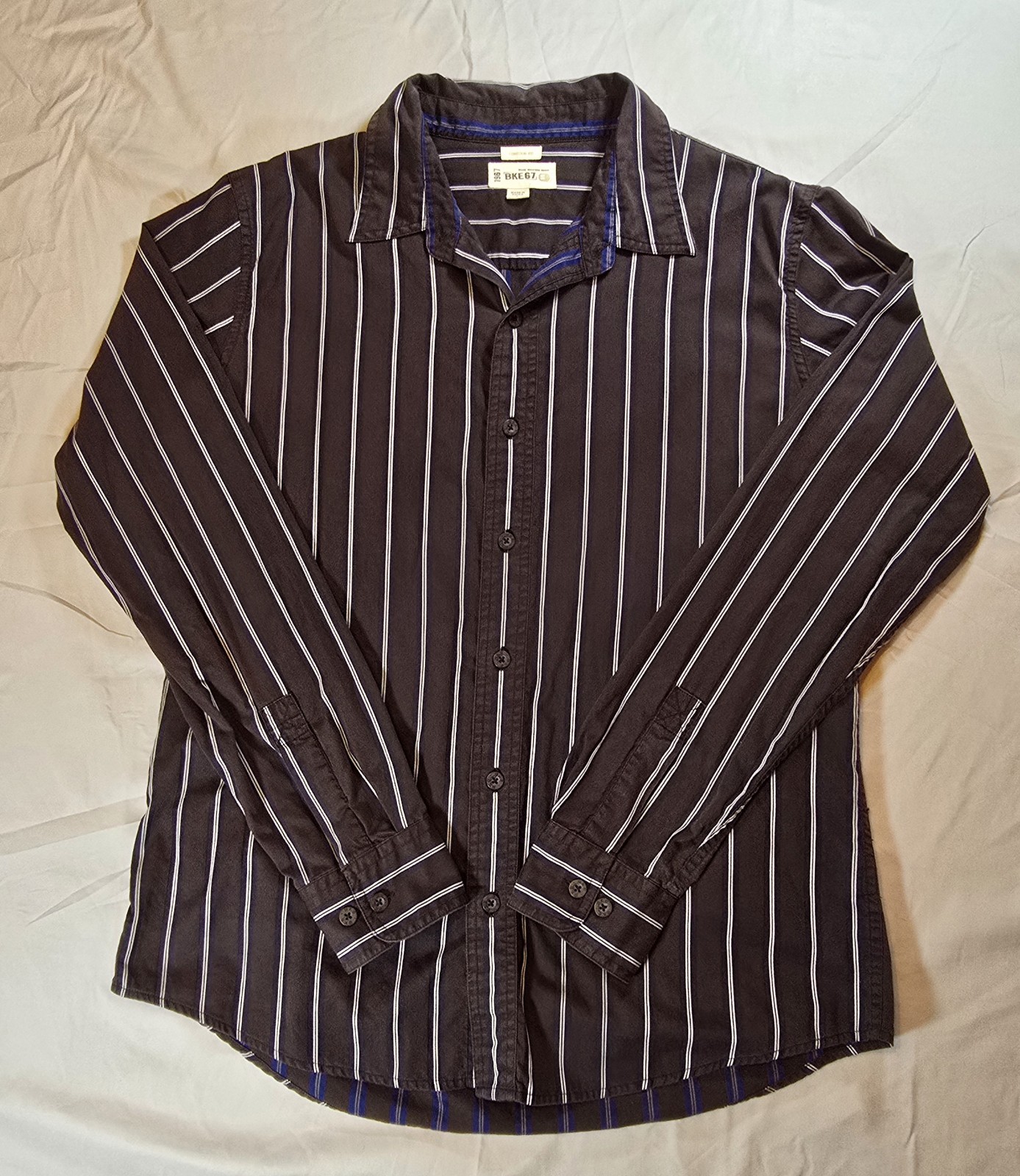 Buckle BKE 67 Mens L Striped Button Down Long Sleeve Shirt