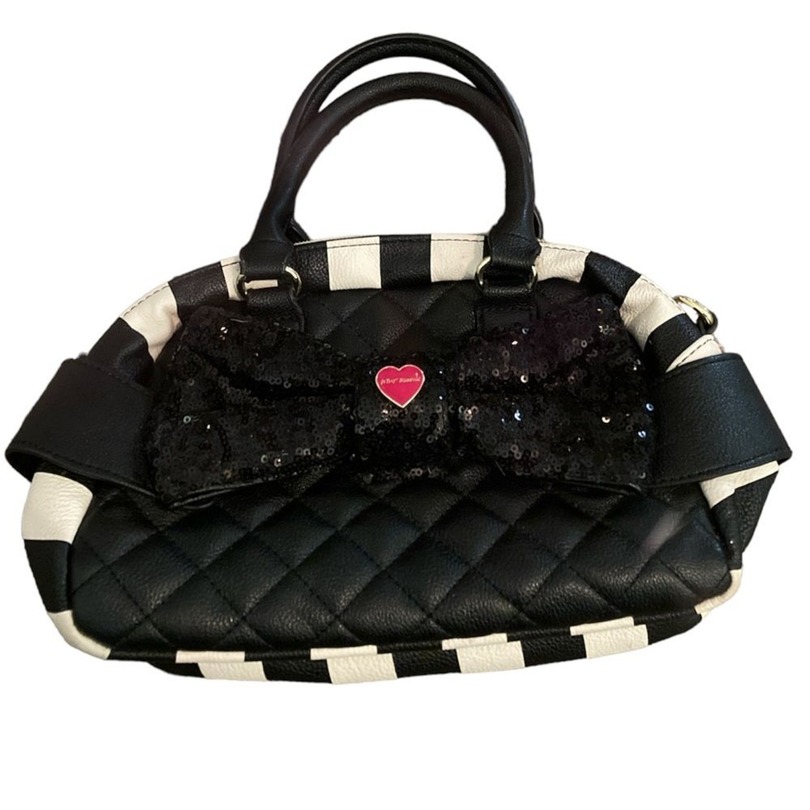 Betsey Johnson quilted striped sequin bow bag