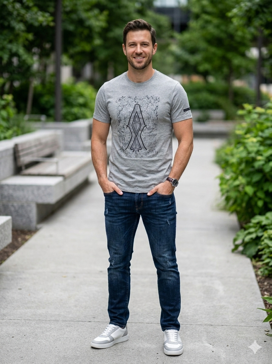 ARMANI EXCHANGE Heather Grey AX-11 Short Sleeve Slim Fit Designer Mens T-shirt