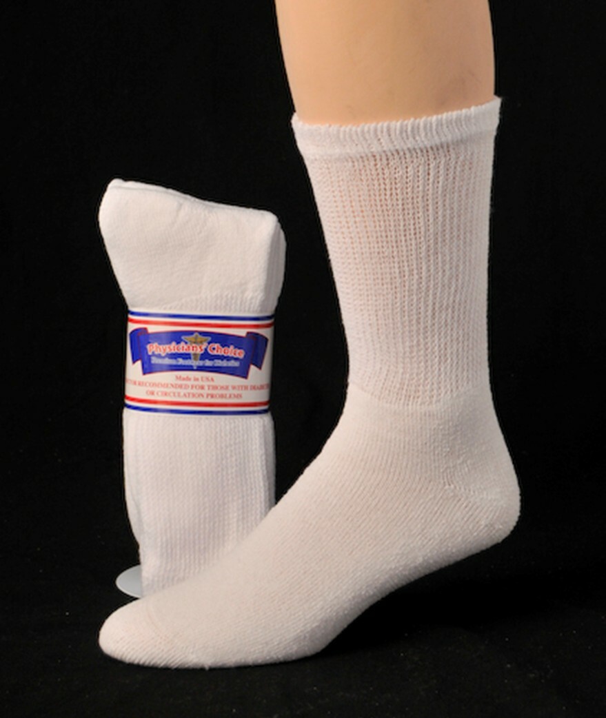 3 Pair White Men’s Women Physicians Choice Crew Cushioned Diabetic Socks 3 Sizes