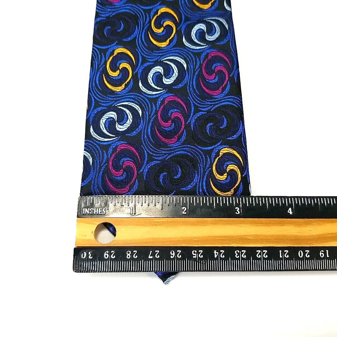 Hi-Tie Luxury Narrow Tie Blue Colorful Swirl Pattern Silk Necktie 58″ x 3.25″