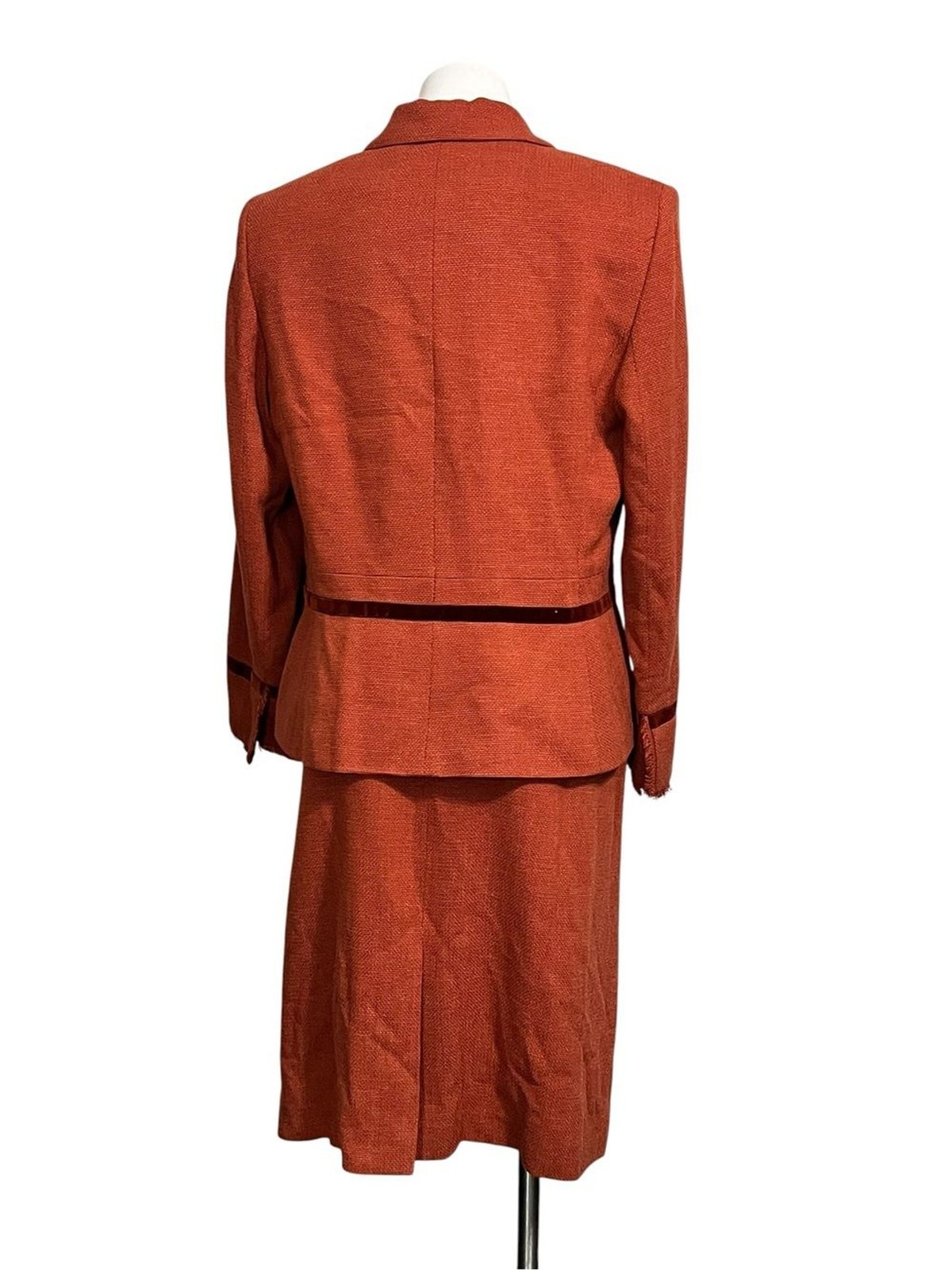Kasper Two-Piece Skirt Suit 14/16 Rust Orange fringe/suede detail office Vtg