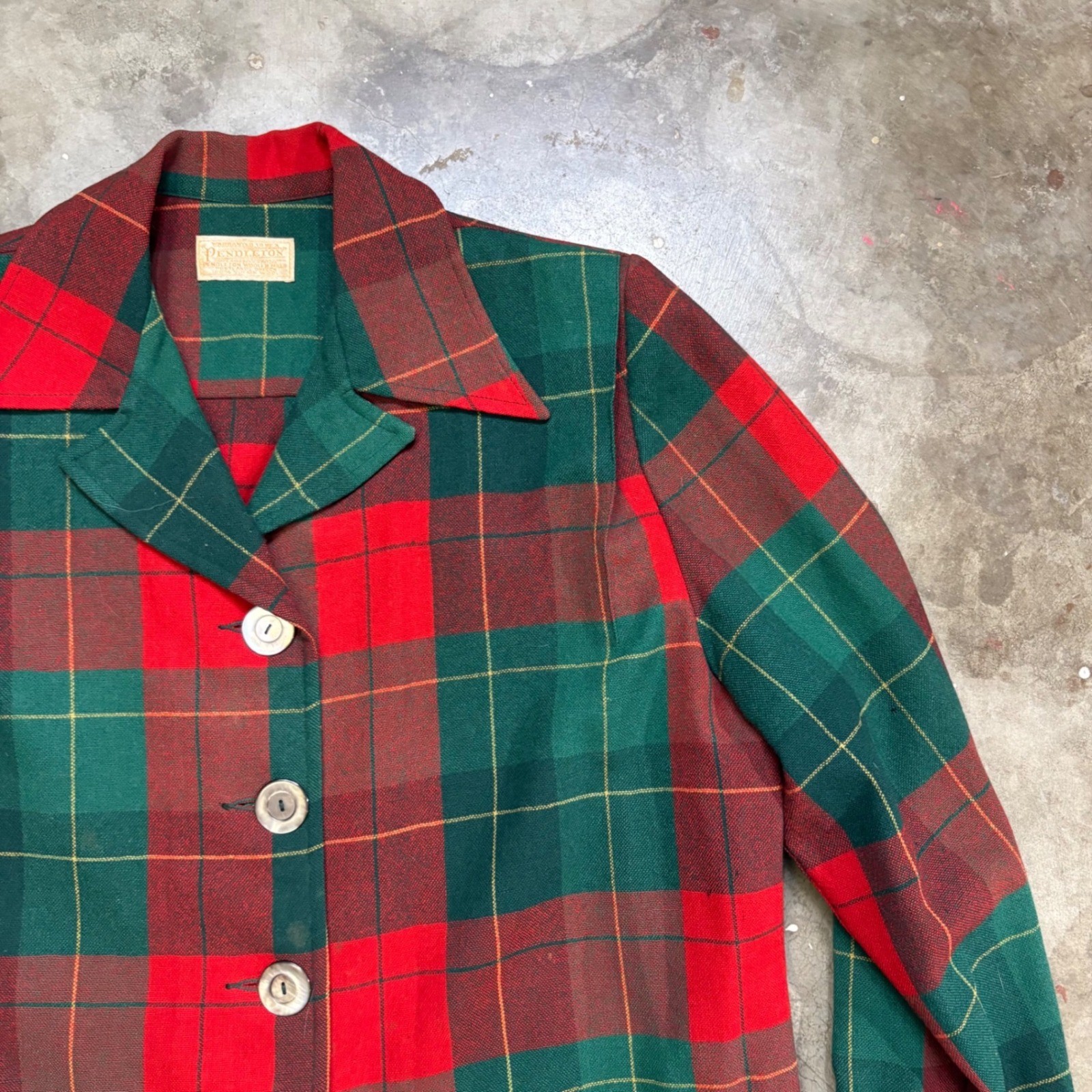 Vintage Pendleton Wool Plaid Jacket Womens 12 Red Green Tartan Button Up Blazer