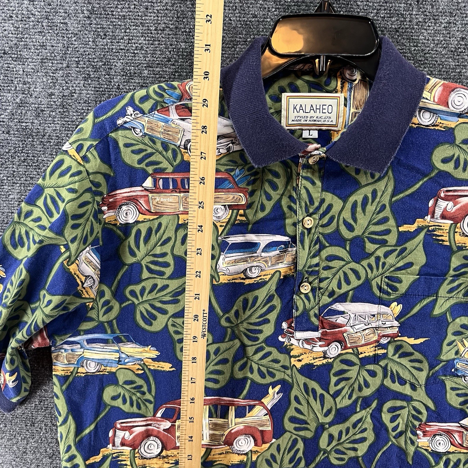 VTG 90s Kalaheo Hawaiian Aloha Classic Cars Shirt Mens Large Black Tropical Tiki