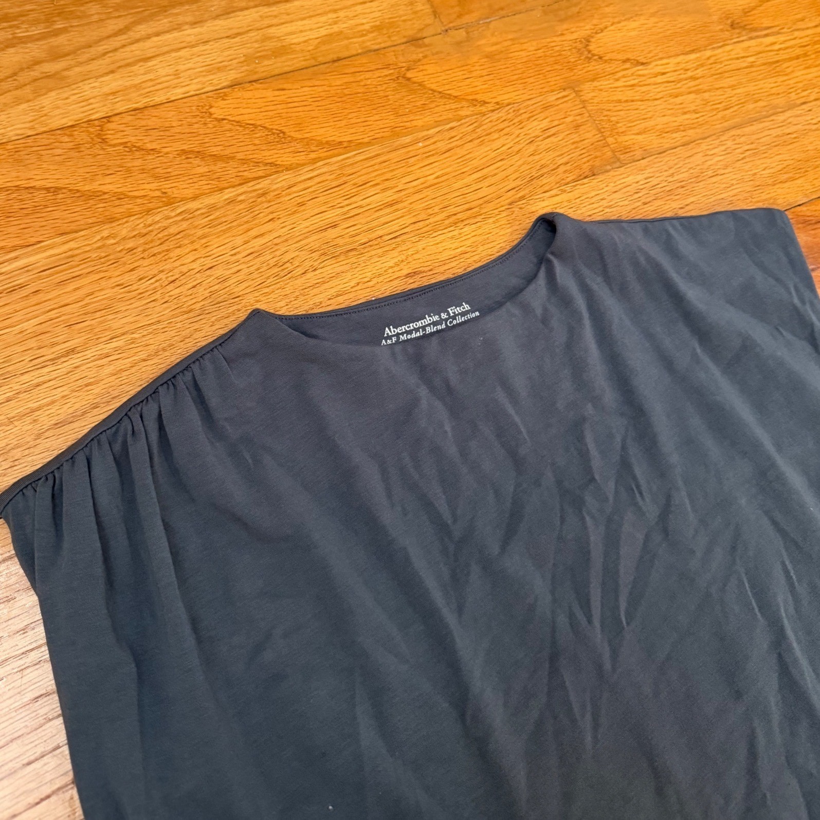 Abercrombie & Fitch Modal Blend Sleeveless Ruched Tank Top Slate Blue Gray M