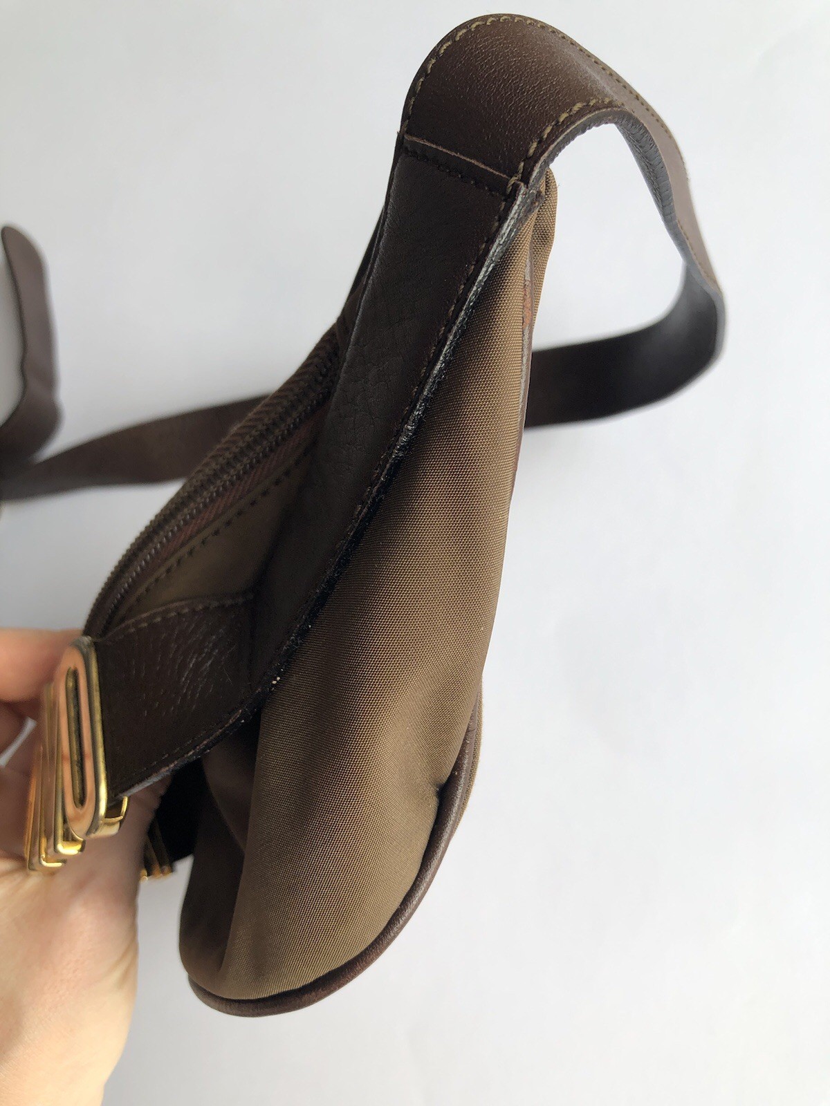 MOSCHINO Redwall Vintage Brown Nylon Gold Logo Fanny Pack Belt Bag