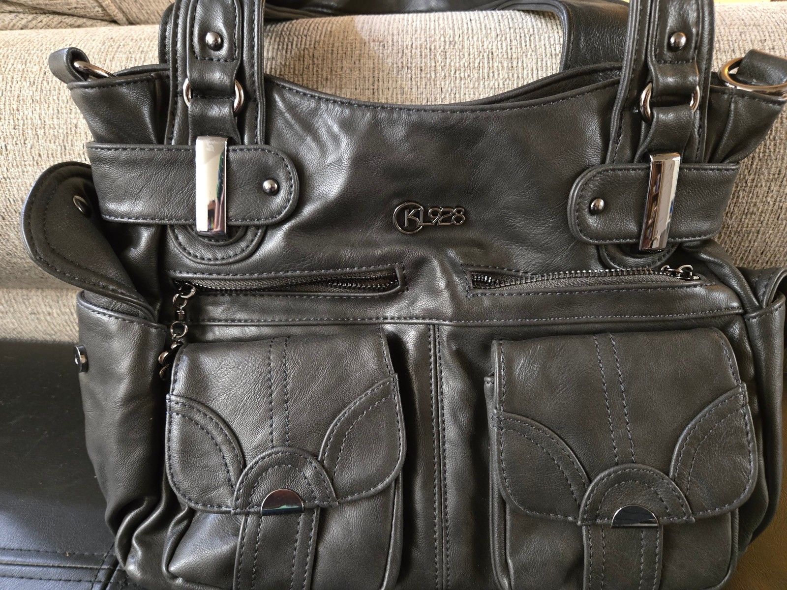 KL928 NWOT Soft Faux (PU) Leather Multi-Pocket Tote Bag