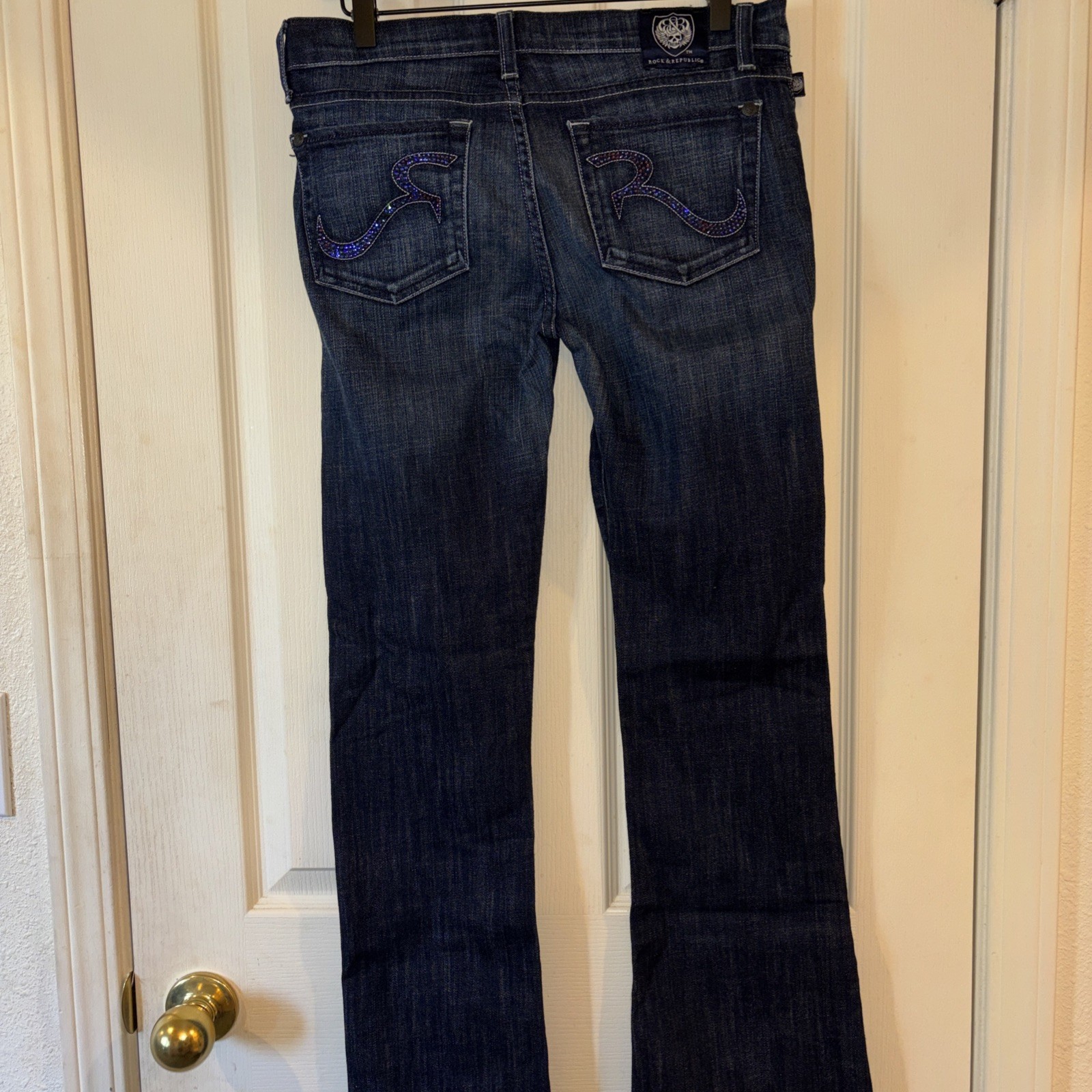 Vintage Rock & Republic Dark Blue Embellished Flare Jeans Women’s Size 29