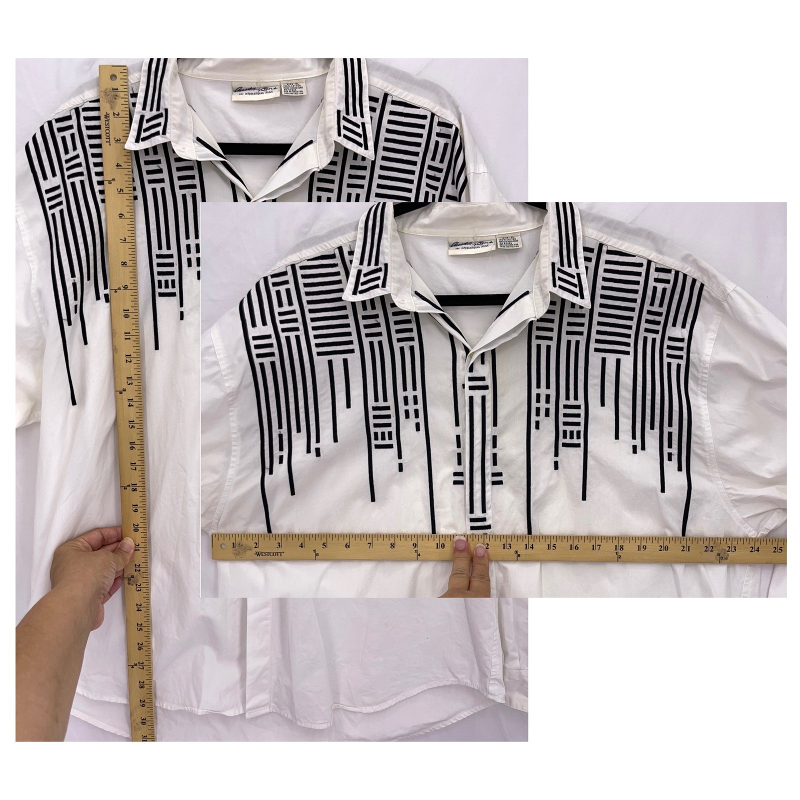 Austin Kane White Button Down Shirt XL Geometric Embroidered