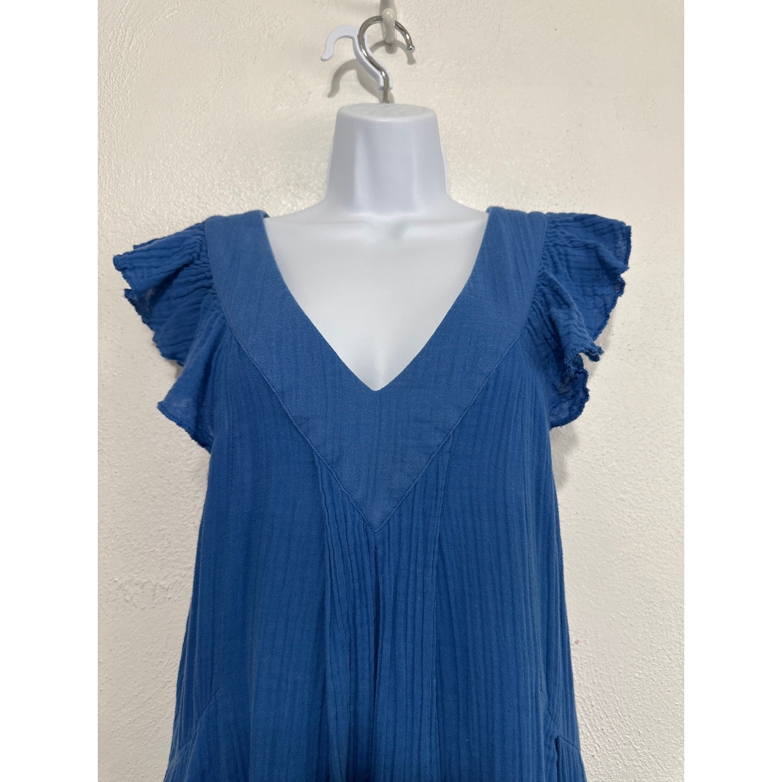 Mille Double Gauze Resort Wear Midi Ruffle Sleeve Dress M Royal Blue Vacation