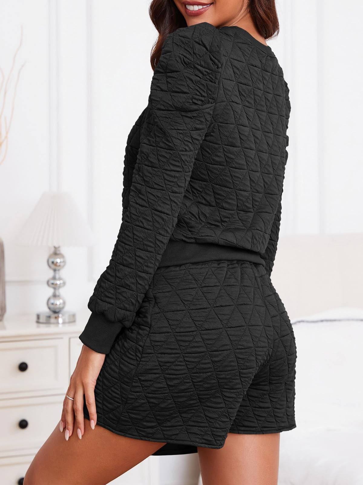 Fisoew Women’s 2 Piece Lounge Wear Set Long Sleeve Argyle Sweatshirts And Wrap