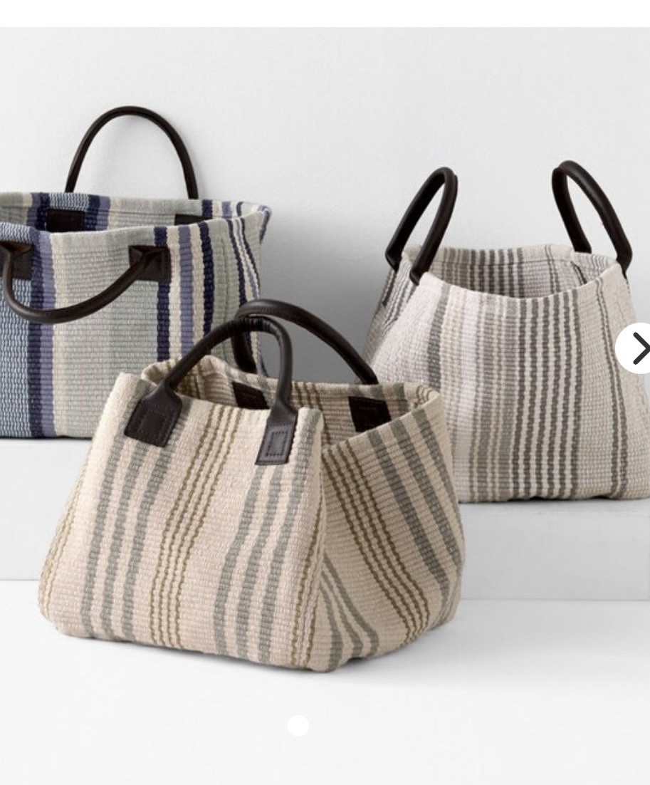 Dash & Albert Handwoven Rug Co. Storage Basket Tote, Leather Handles 100% Cotton