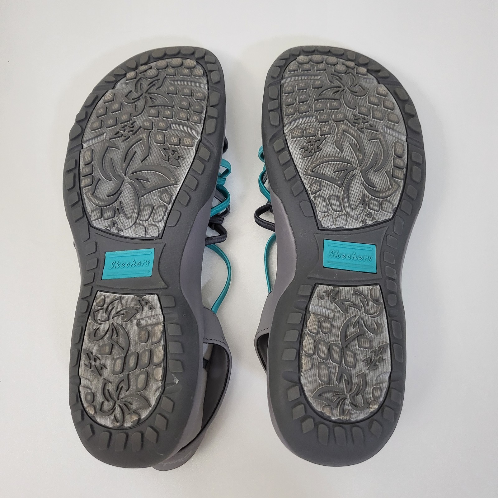 SKECHERS Reggae Slim Forget Me Knot Sport Sandals Womens 9 Gray Aqua Outdoors