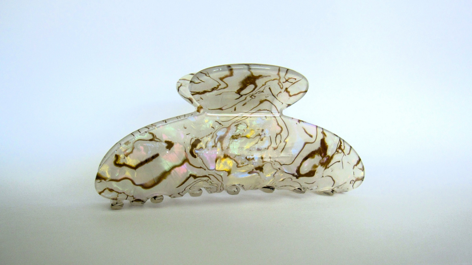 Long clear light gray iridescent abalone sea shell effect hair claw clip