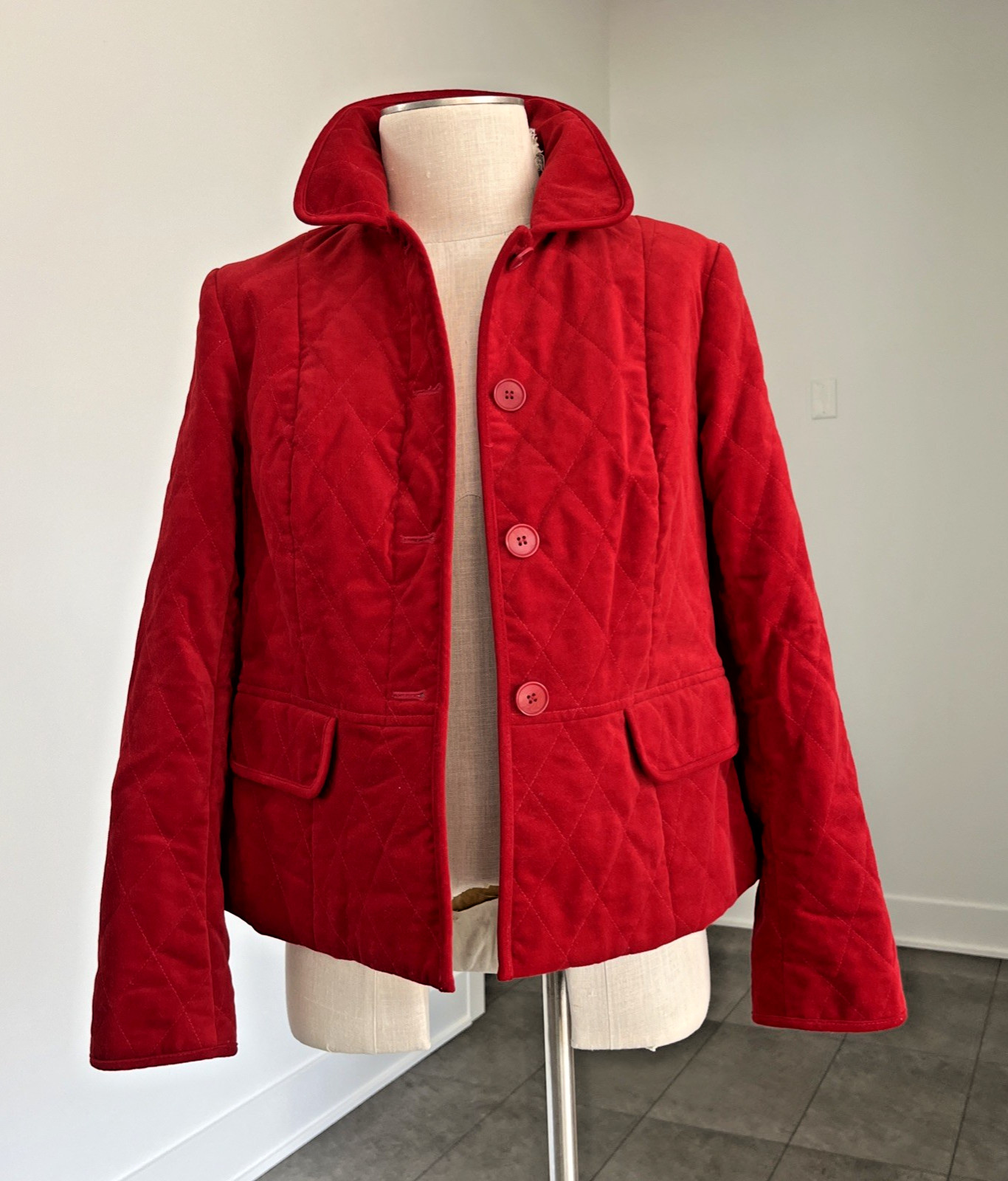Talbots Red Cotton Velvet Jacket sz 6 Quilted Button Close EUC!