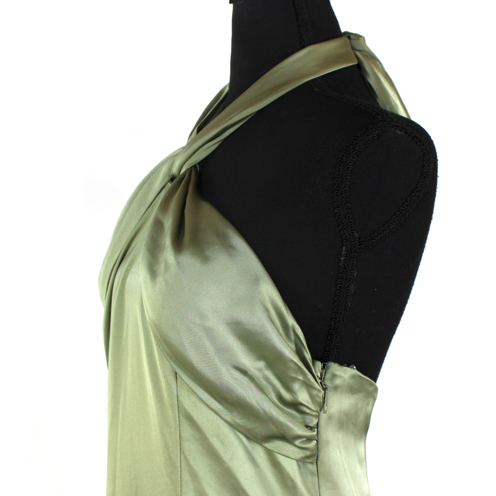 Reformation Kavi Satin Maxi Dress NEW Artichoke Green Side Slit Halter Size 6