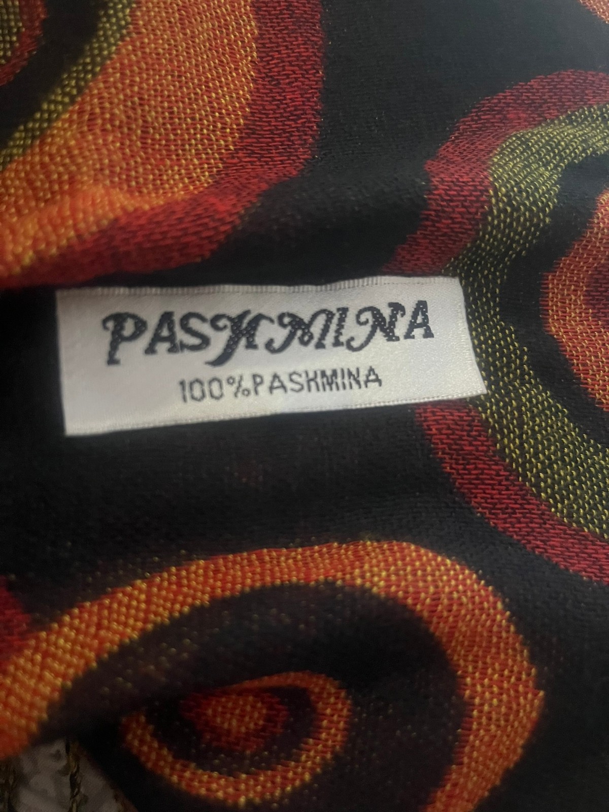 100% Pashmina Shawl Wrap Scarf 76″ x 28″ Rust Burgundy Abstract Circle Fringe