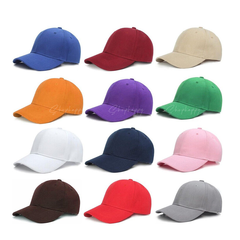 WHOLESALE 12 pieces Classic Plain Baseball Cap Hat Adjustable Size Solid Color