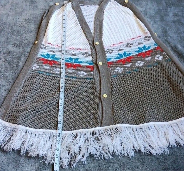 Vintage Cottagecore Fringe Button Cardigan Poncho Sweater Knit Boho Fall Medium