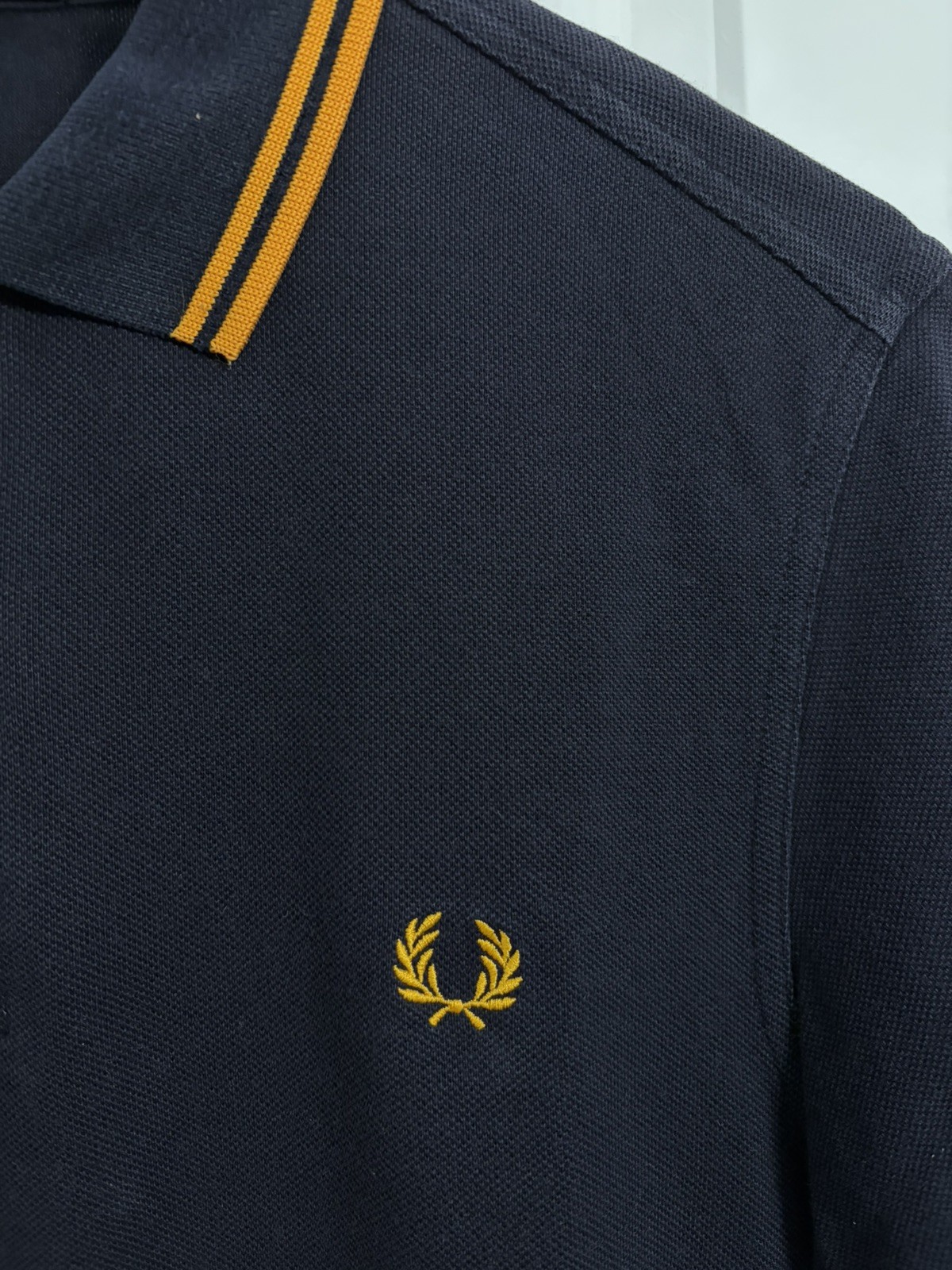 Fred Perry Polo shirt M3600 Dark Navy with Bright Orange tipping Men Size Small