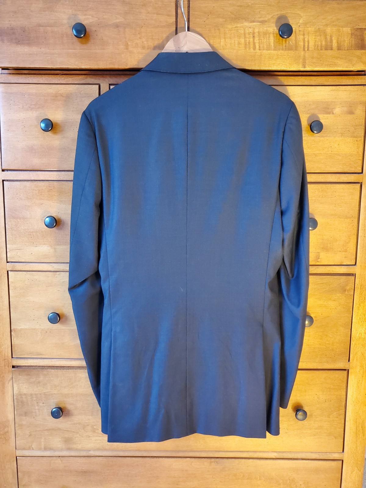Mens 2 piece suit 36L 32×34 charcoal gray 120s wool tall thin peak lapel
